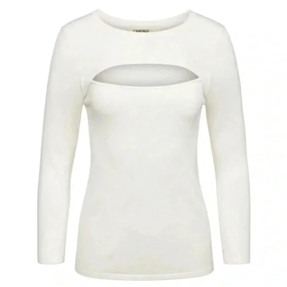 NWT L'Agence Jocelyn Cutout Sweater in Ivory Size S Minimalist Quiet Luxury